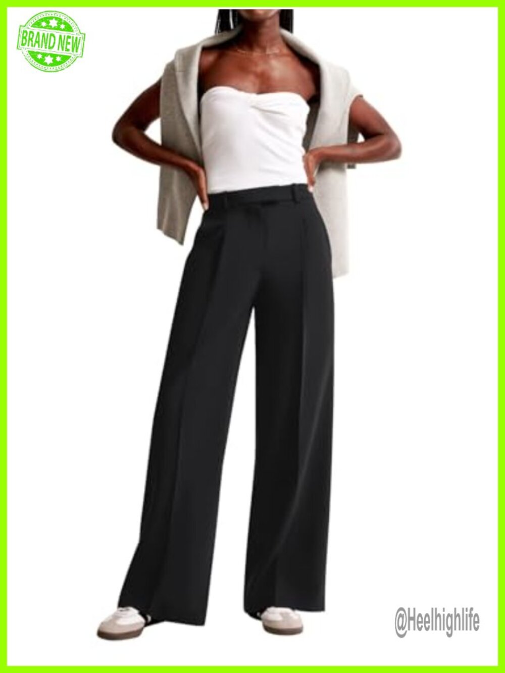 Wide Leg High Waisted Dress Trousers with Pockets Business Casual Work Pants - Picture 5 of 6